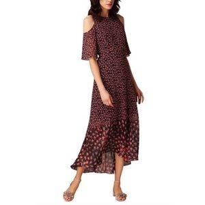 100% Silk L.K. Bennett London silk chiffon flowy blue and red floral dress